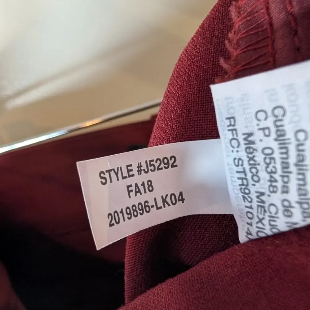 J.Crew Mercantile Burgundy Slim Straight Crop Trousers Sz 6 Ankle Pant